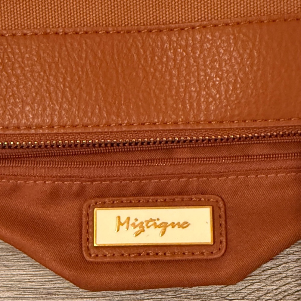 Miztique Cognac Isabelle 2 In 1 Scoop Neck Tote Vegan Leather Removable Pouch - Picture 4 of 16